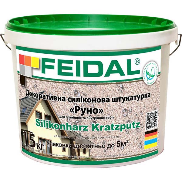Декоративна штукатурка баранець Feidal Silikonharz Kratzputz 1.5 мм 15 кг білий
