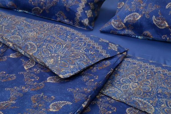 Комплект постільної білизни Matera B1 сімейний синій із золотим Granfoulard