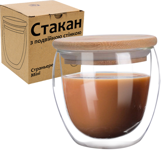 Стакан для латте с двойной стенкой и бамбуковой крышкой 201-25 250 мл 1 шт. S&T 