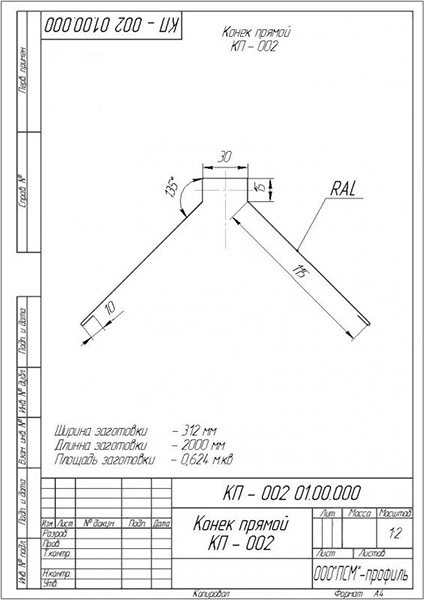 Планка конька глянцевая PSM RAL 3011 красная 2м