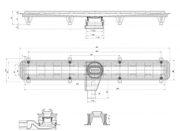 Душовий канал Rhein з накладкою з нержавіючої сталі 850 мм