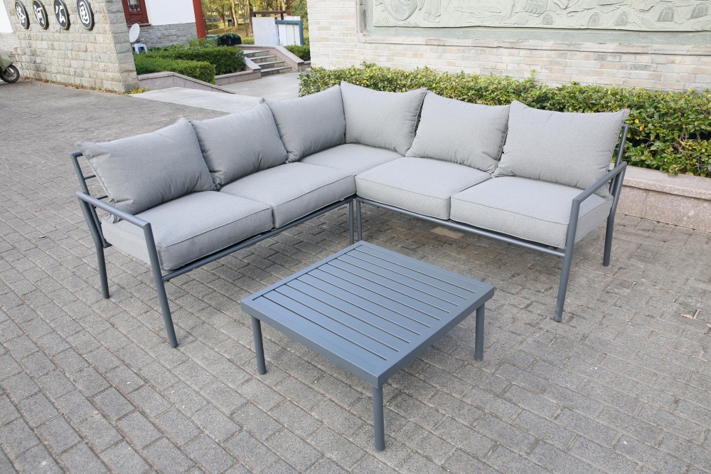 Комплект металлической мебели Чикаго (угловой диван + столик 68х68х34 см) серый