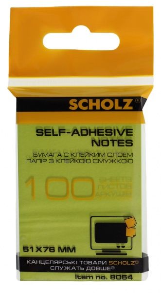Бумага для заметок с липким слоем 51х76 мм 100 лист. неон цвет в ассортименте 8054 SCHOLZ
