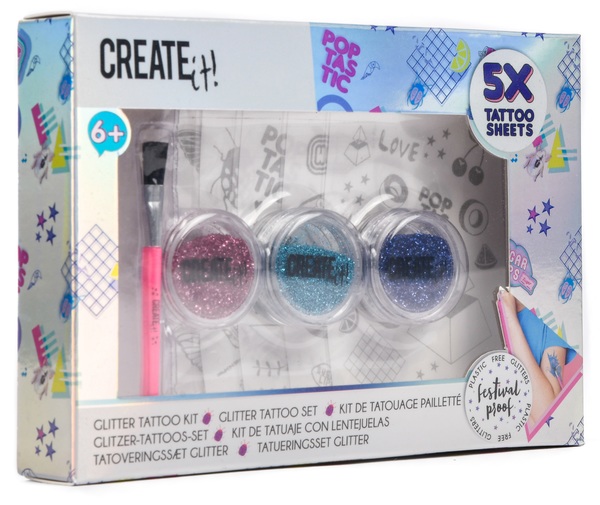 Набор CREATE IT! для тату с разноцветными блестками и трафаретами 6789317