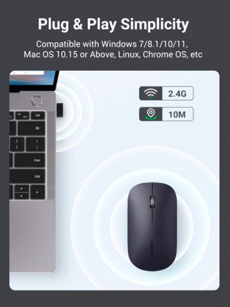 Мишка бездротова UGREEN MU001 Portable Wireless Mouse black (90372) 