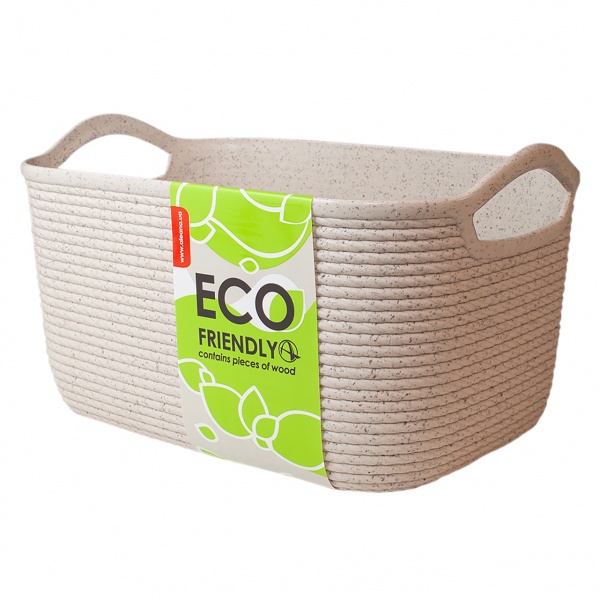 Корзинка с ручками Джут S ECO WOOD белая роза екопластик Алеана 