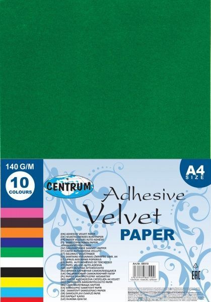 Бумага для дизайна Velvet на самоклеящейся основе А4 10 цветов Centrum