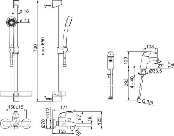 Комплект смесителей для ванны Polara 3 в 1 9496