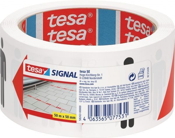Стрічка сигнальна TESA «Соціальна дистанція» 50 мм 50 м 50 мкн