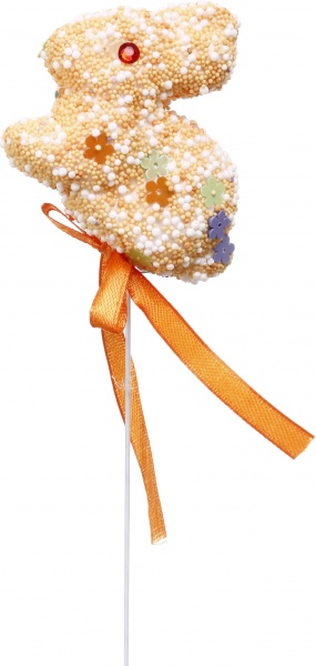 Декорація великодня Зайчики декоративні на паличці 22 см набір з 6 шт