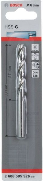 Сверло по металлу Bosch HSS-G STANDARD 57x93 мм 6 мм 2608585926