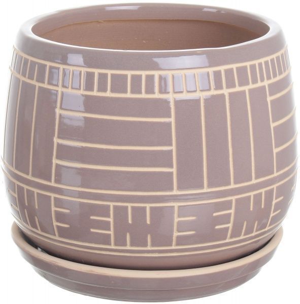 Горшок Viet Thanh Ceramic с блюдцем геометрия 25х21 см VT.110410 круглый серый 
