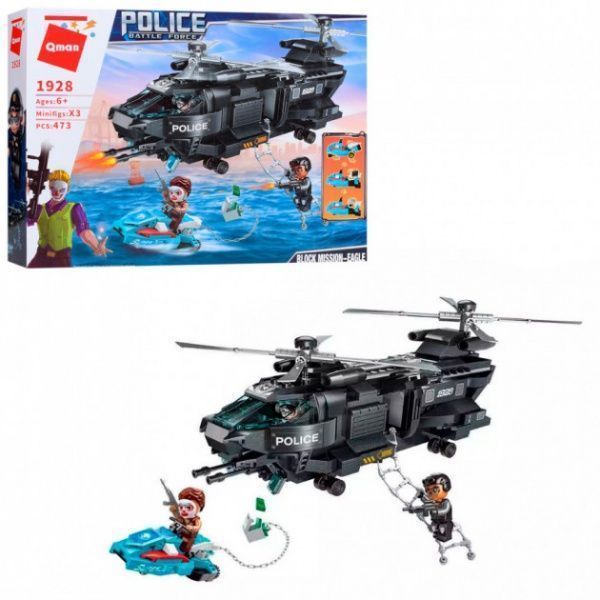 Конструктор Qman 1928 Полиция вертолет скутер фигурки ODT100411