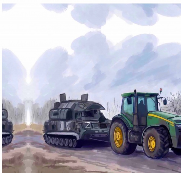 Репродукція Трактор тягне танк 35x35 см Арт Фемелі 