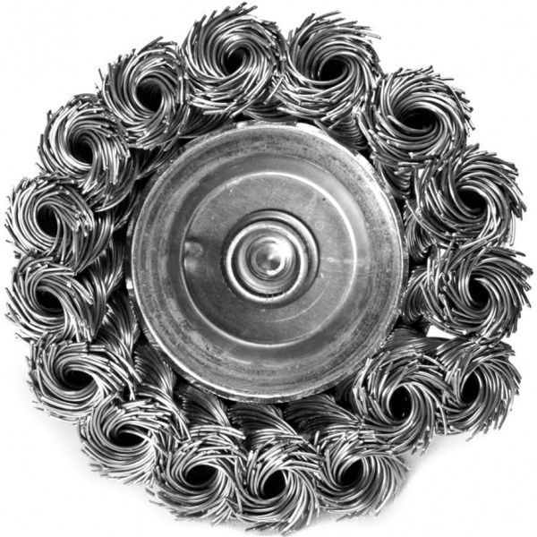 Щітка чашкова 75мм, плетений дріт хвост.6мм d 0,5 об/хв 4500 стальний дріт S&R 136735075