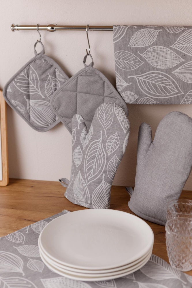 Прихватка-варежка Листья 18x31 см серый Прованс