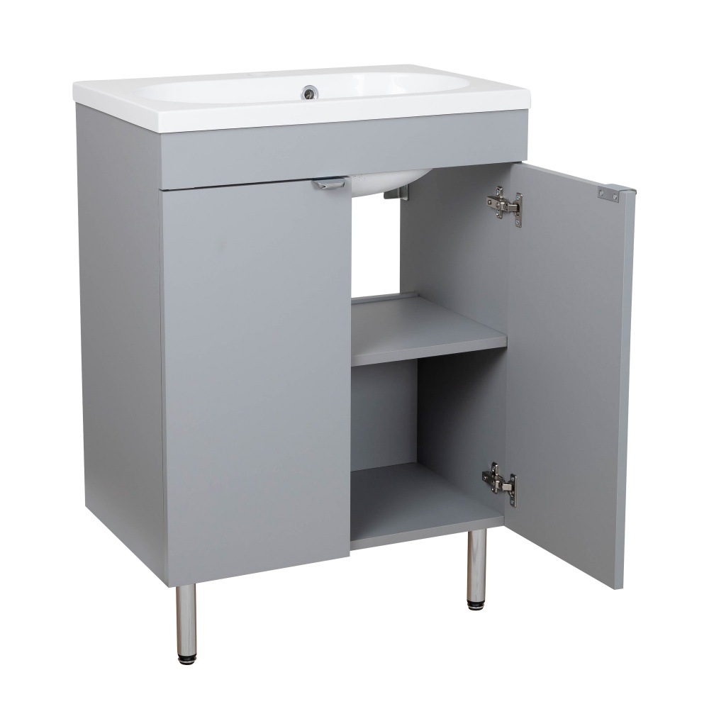 Тумба RIO (серая) с умывальником Status 60 см