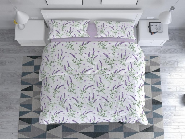 Комплект постельного белья Лаванда 1,5 белый с принтом Rigel 