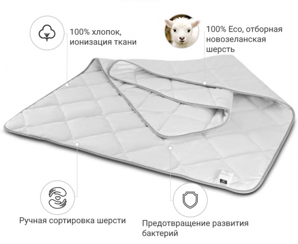 Одеяло Новозеландская шерсть «Экстра Премиум» зима №0787 Bianco (2200000144607) 140x205 см MirSon белый