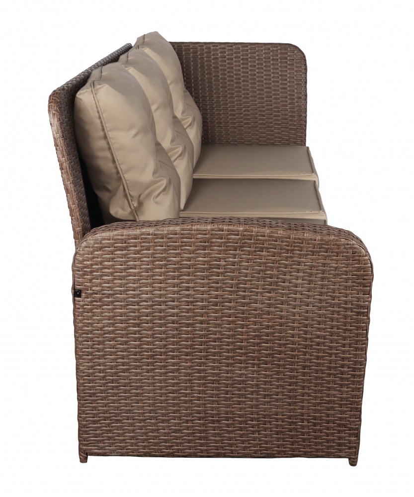 Комплект меблів Indigo зі штучного ротангу СТЕЛЛА (стіл 150*90см+кутовий диван+2 крісла, подушки) какао коричневий