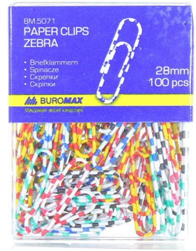 Скріпки кольорові Зебра 28 мм 100 шт. Buromax