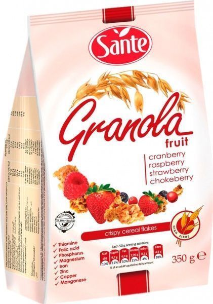 Гранола Sante с клюквой и малиной 350 г 