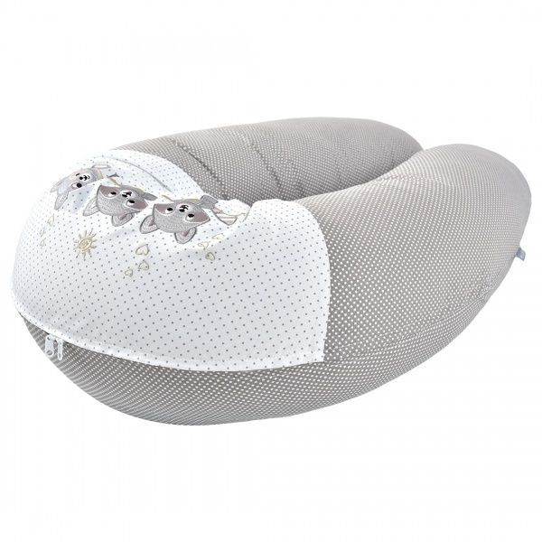 Подушка для кормления 35х200 см с вышивкой и пуговкой серая IDEIA