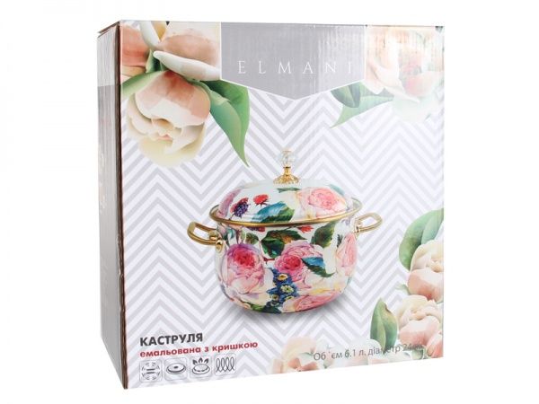 Кастрюля с крышкой 6,1 л эмаль Пион 763-006 Elmani