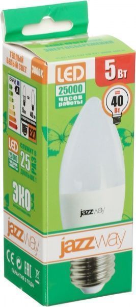 Лампа светодиодная Jazzway Pled Eco 5 Вт C37 матовая E27 220 В 3000 К 2855312 