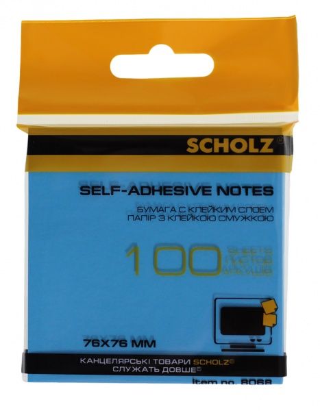 Бумага для заметок с липким слоем 76х76 мм 100 лист. неон цвет в ассортименте 8068 SCHOLZ