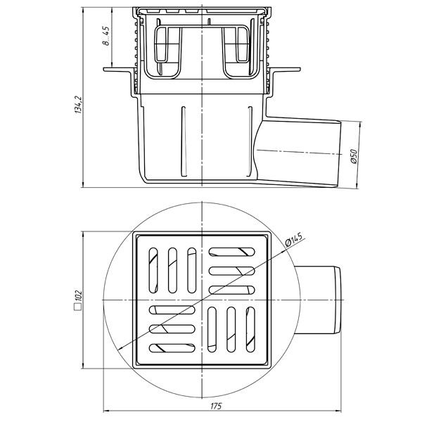 Трап сливной Ani Plast TQ5602EU 100х100/50 мм