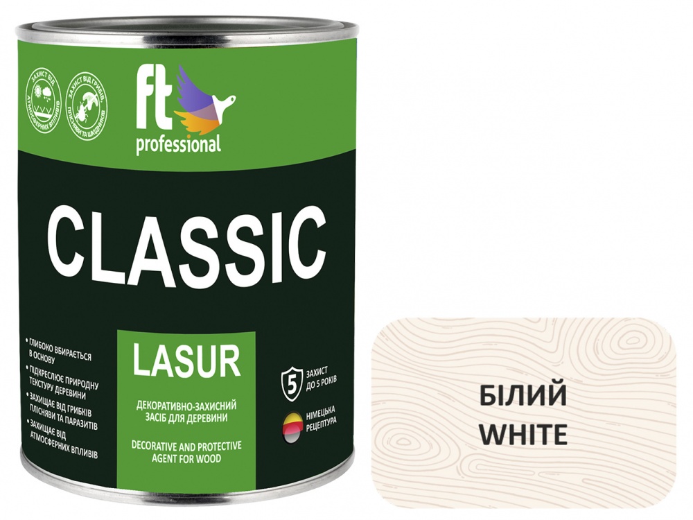 Защитное средство FT Professional CLASSIC LASUR белый шелковистый мат 0,9 л