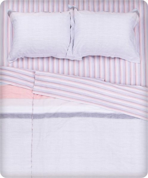 Комплект постільної білизни Coral Stripes 193 TC сімейний біло-червоний La Nuit 