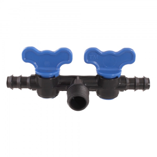 Кран проходной двойной для капельной трубки Sertsan 16x1/2 НРx16