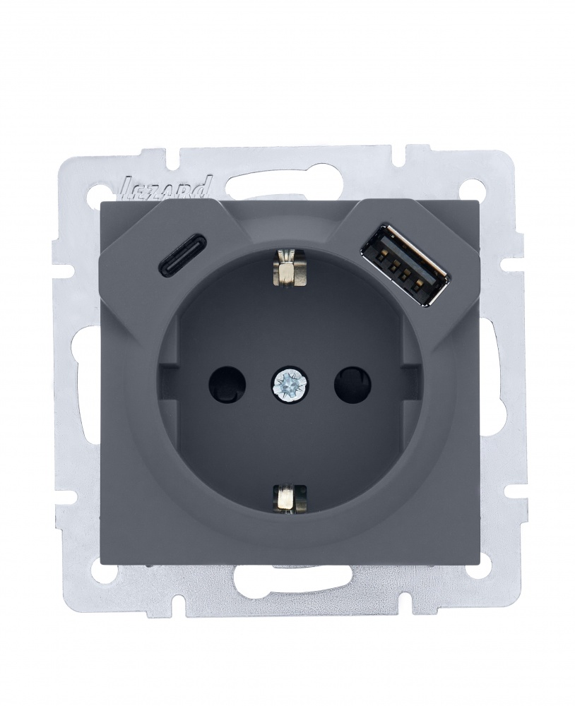 Розетка побутова + USB + Type C із заземленням Lezard Vesna шефілд грей 742-3488-181TC