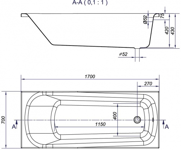 Ванна акриловая Cersanit NAO 170х70 см Nao 