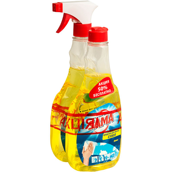 Средство моющее для стекла и зеркал SAMA Лимон 500 мл + сменный флакон 500 мл