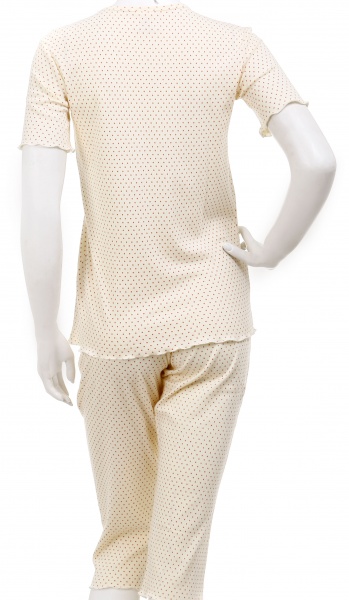 Комплект домашній жіночий Горошок корал футболка та капрі р. M молочний
