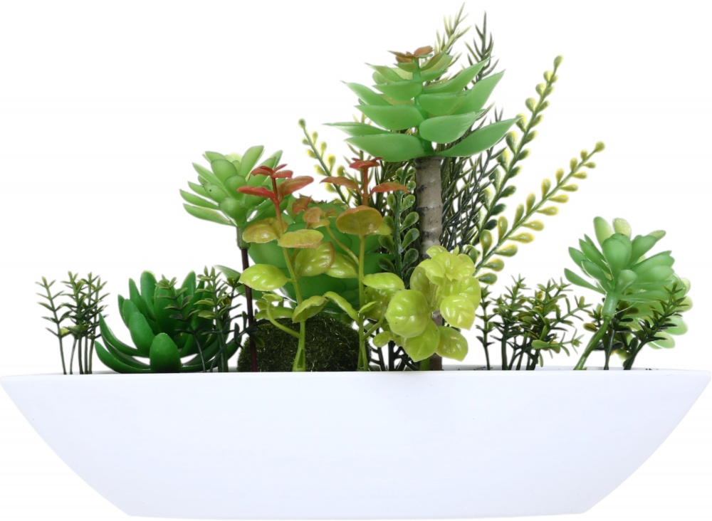 Растение искусственное суккулент в белом пластиковом горшке 25х17 см. Sensio