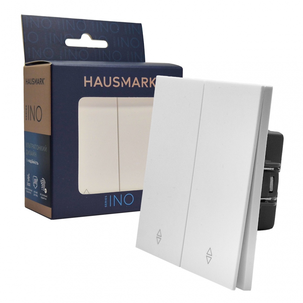 Выключатель проходной двухклавишный HausMark INO без подсветки белый WS-2G-EU-White