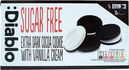 Печенье DIABLO Сэндвич Экстра Черное с Ванильной Начинкой без Добавления Сахара (5060309490693) 176 г 