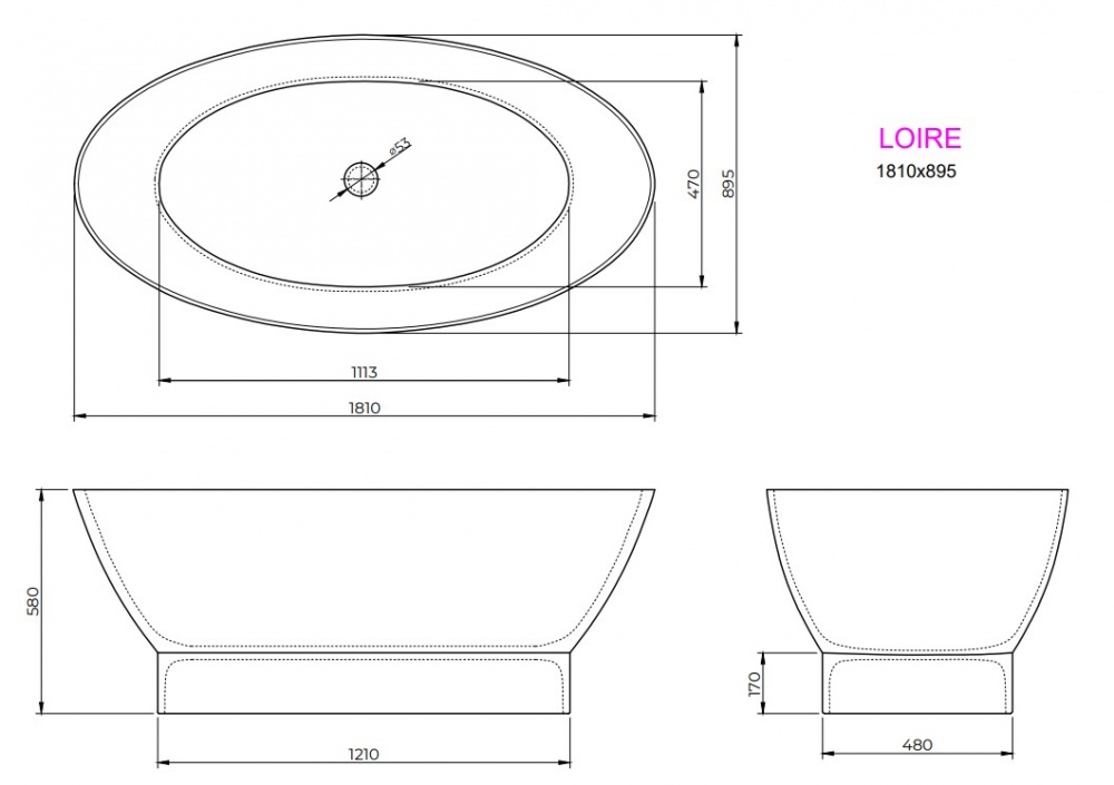 Ванна из искусственного камня Studio Stone Loire 181х89 см