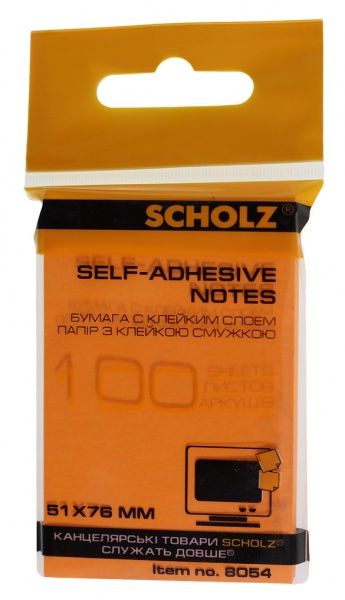 Бумага для заметок с липким слоем 51х76 мм 100 лист. неон цвет в ассортименте 8054 SCHOLZ