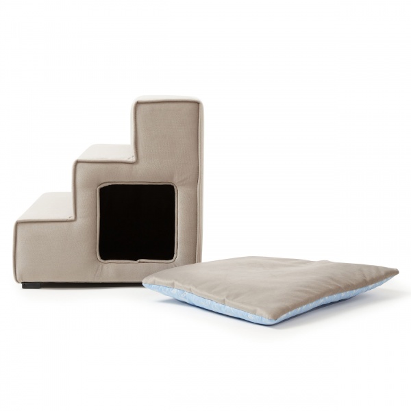 Пандус-ступени с лежанкой PETBED Velor правый 55x42x42 см серый