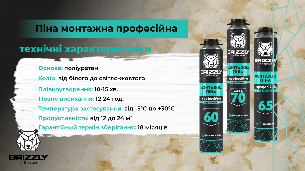 Пена монтажная Grizzly профессиональная 700 мл