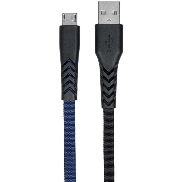 Кабель 2E USB 2.0 to Micro USB Flat fabric black/blue 1 м 2E-CCMT-1MBL