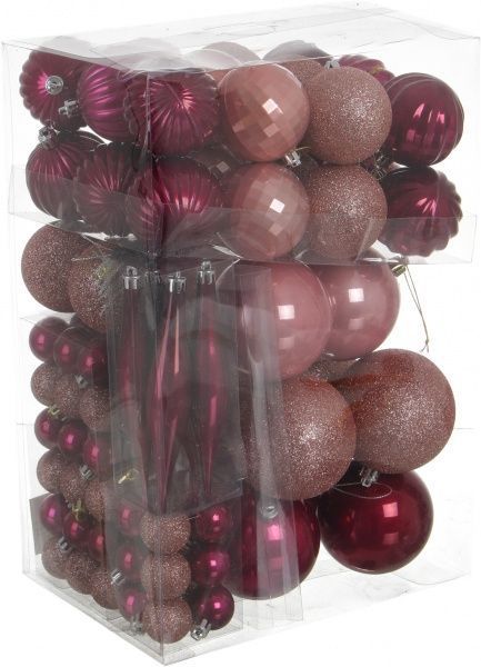 Набір ялинкових куль та бурульки винно-рожевий 90 шт./уп. 
