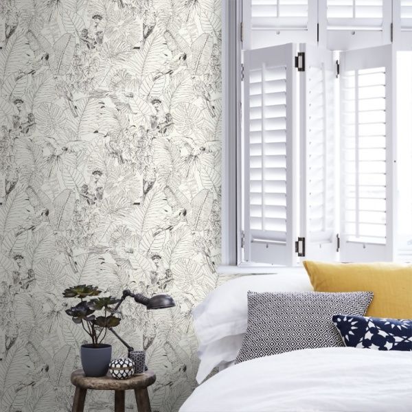 Шпалери RASCH Madagascar Tropical White parrots 447880 