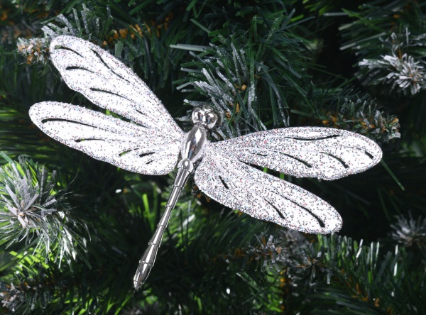 Украшение новогоднее Стрекоза маленькая 14х8,5 серебряный