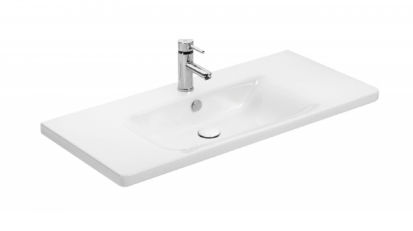 Тумба напольная ЮВЕНТА Brooklyn - 100 белый с умывальником Soft-100 з корзиною